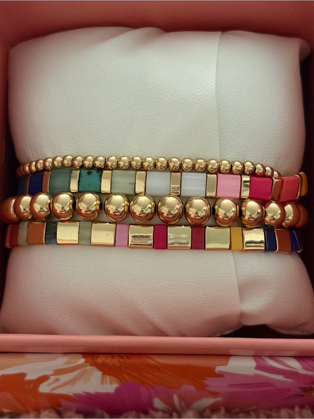 RUSH Gold Multi-Color Enamel Beaded Stretch Bracelet Set